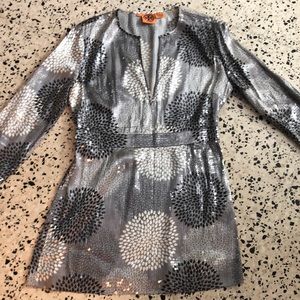 Authentic Tory Burch Sequined Gray Blouse